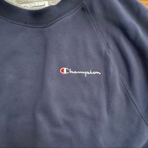 Champion navy blue cropped pullover boxy sweatshirt with drawstring in size L